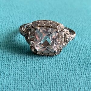 (Lab-Created) White Sapphire and Sterling Silver Cocktail Ring